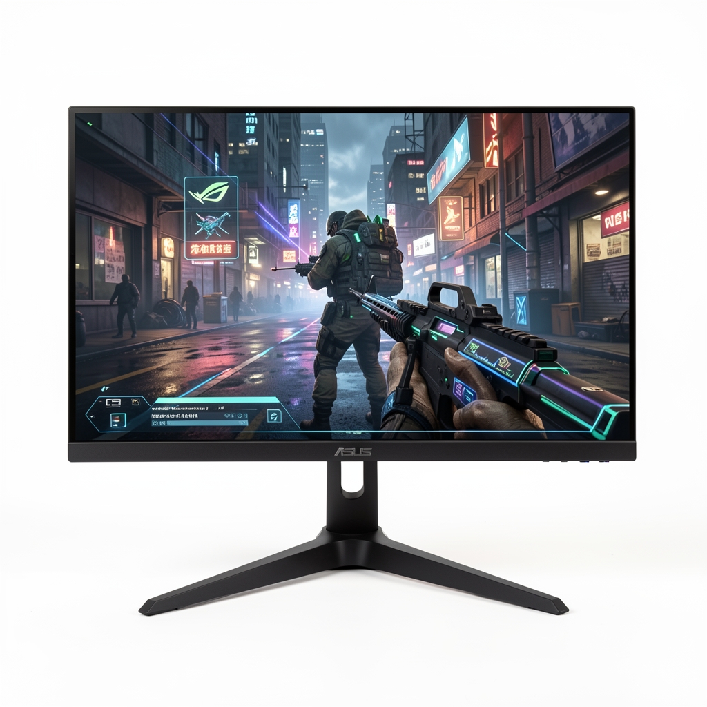 Monitor gaming ASUS ROG Swift PG279QM 27 inch IPS cu panou fără ramă pe suport reglabil și conector DisplayPort, fundal alb studio